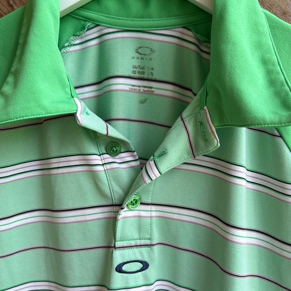 Oakley men’s neon bright green striped golf polo collared shirt size large - Picture 3 of 6